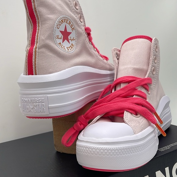 Converse WMNS CTAS MOVE HI BARELY ROSE/STRAWBERRY JAM A00865C Platforms Sneakers - Picture 9 of 16